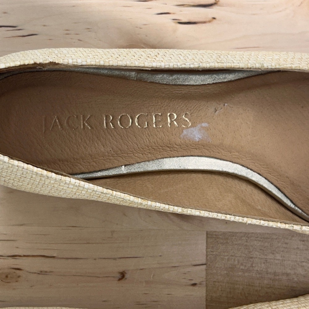 Jack Rogers Woven Raffia Pointed Toe Ballet Flats Beige Metallic Bow - Size 8.5M - Picture 8 of 12